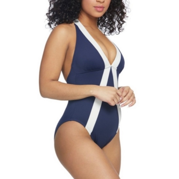 Vince Camuto Sun Block Color-Block Halter One-Piece Swimsuit - Picture 9 of 12